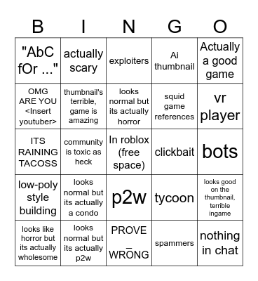 roblox game (see how generic it is) Bingo Card