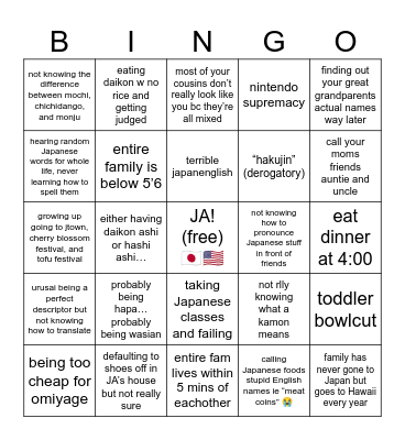 5th gen japanese american bingo Card