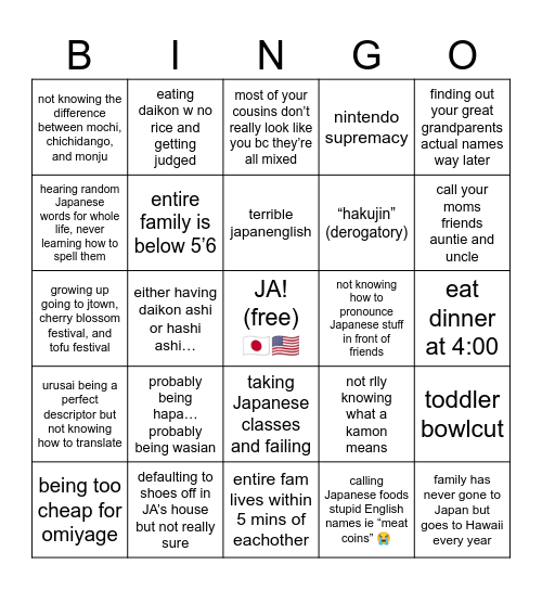 5th gen japanese american bingo Card