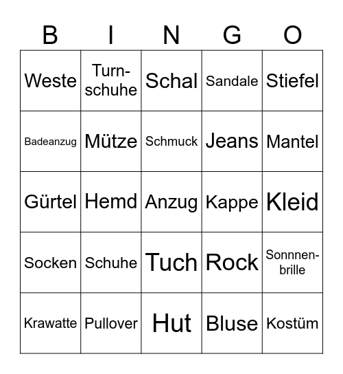 Was hat er oder sie an? Bingo Card