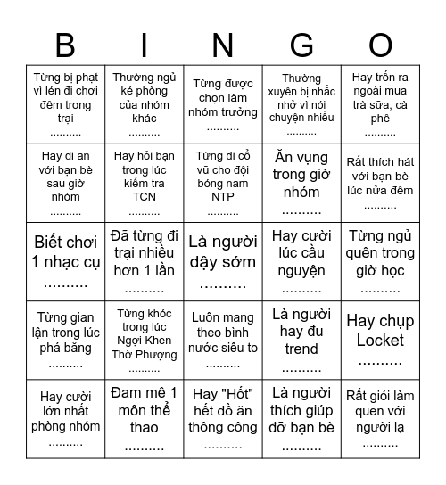 Bingo Nhập Trại! Bingo Card