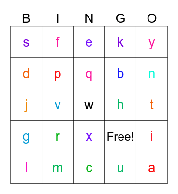 Alphabet lower case Bingo Card