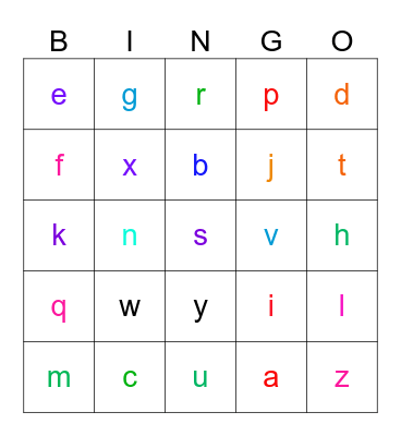 Alphabet lower case Bingo Card