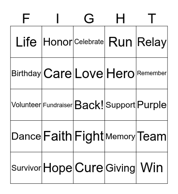 Relay for Life Bingo Card