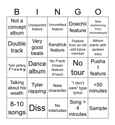 Don’t Tap The Glass Bingo Card