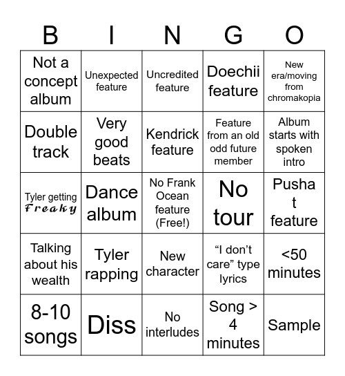 Don’t Tap The Glass Bingo Card