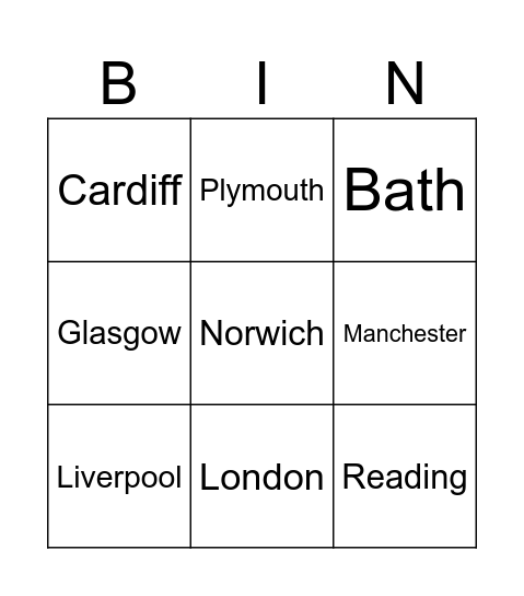 City Bingo Card