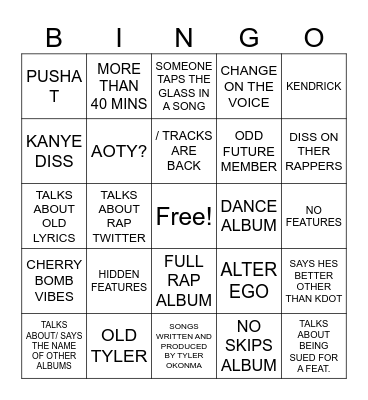 DON'T TAP THE GLASS Bingo Card