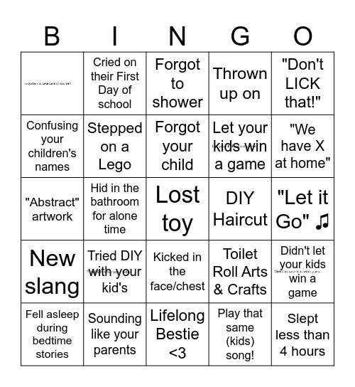 Parents Bingo! Bingo Card