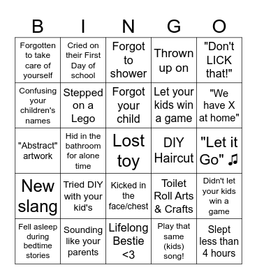 Parenting Bingo! Bingo Card