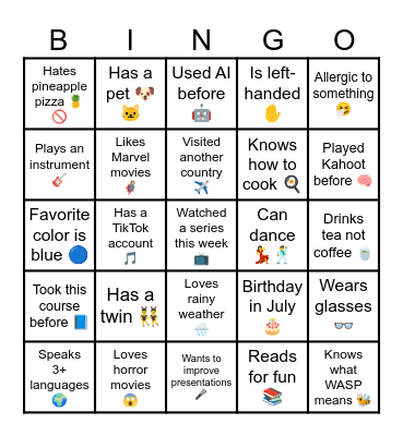 Icebreaker Bingo Card