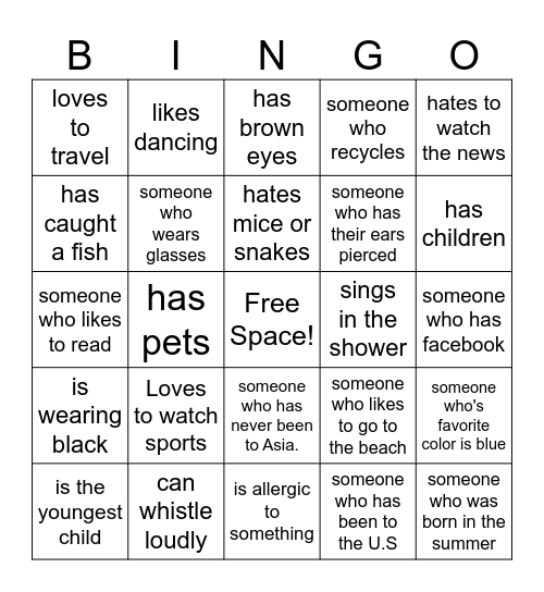 Adult ESL Bingo Card