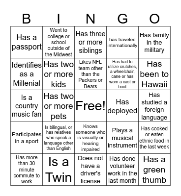 Getting to Know You Bingo Card