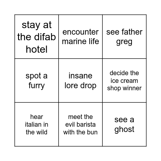Marissa Tour Bingo Card