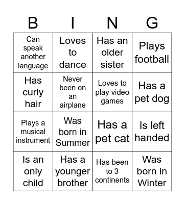 People Bingo Card
