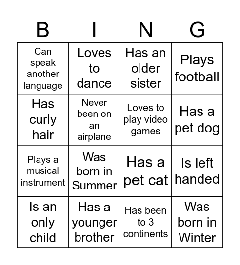 People Bingo Card