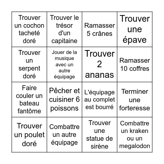 Sea of thieves 3vs3 Bingo Card