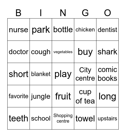 Movers Bingo Card