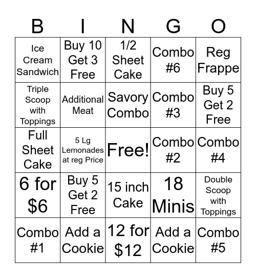 Nestle Cafe Bingo Card Bingo Card
