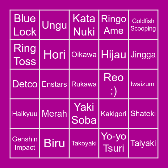 Nagi’s bingo. Bingo Card