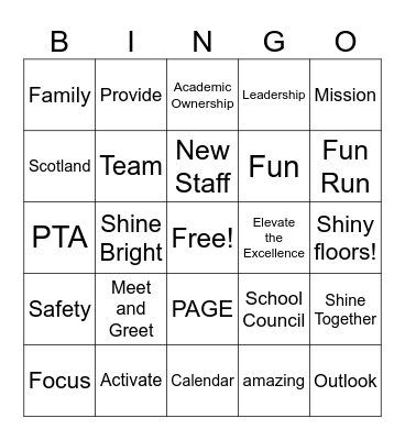 Sixes Back to School BINGO Card