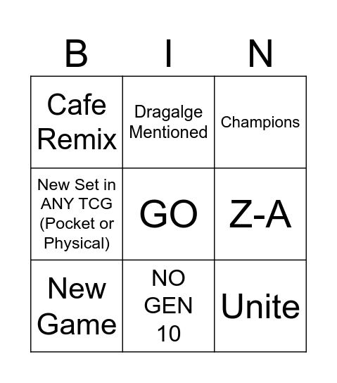 Pokemon Presents July 2025 Bingo Card
