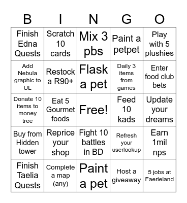 Nebula’s Task Bingo Card