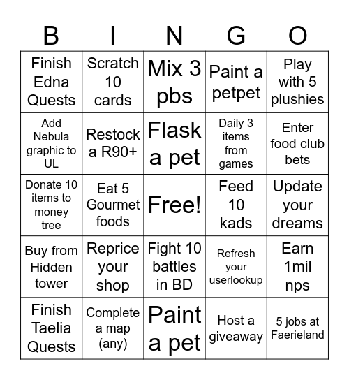 Nebula’s Task Bingo Card