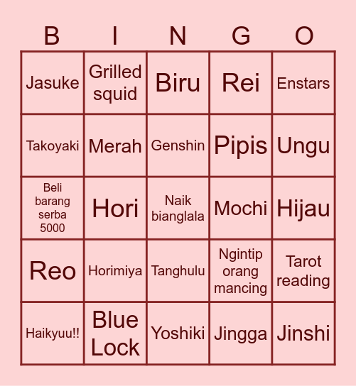 HK Bingo Card