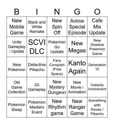 Pokemon Presents Bingo Card