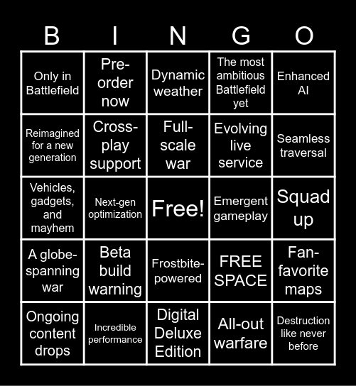 Battlefield Event Bingo Card Bingo Card