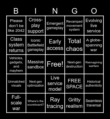 Battlefield Event Bingo Card Bingo Card