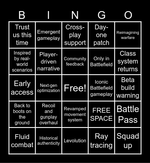 Battlefield Event Bingo Card Bingo Card