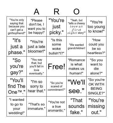 Aromantic Bingo Card