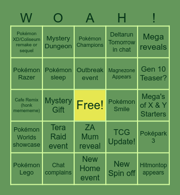 Pokemon Presents Bingo Card
