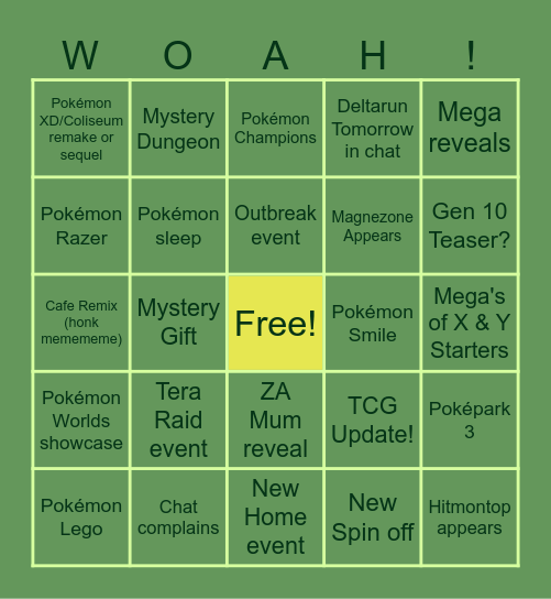 Pokemon Presents Bingo Card