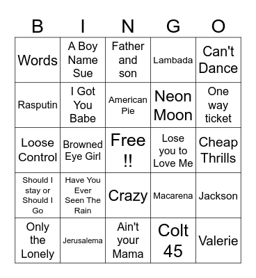 July Music Bingo Card