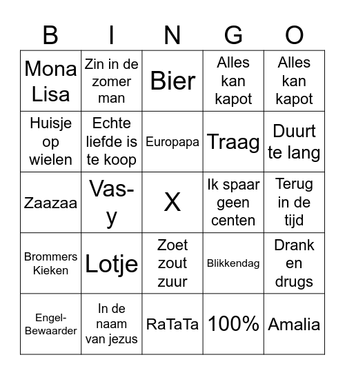 Muziek Bingo 2025 Bingo Card