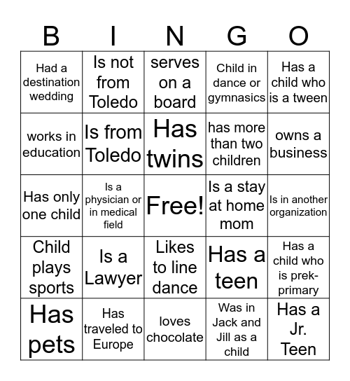 Jack and Jill Bingo Card