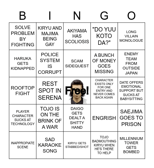 YAKUZA Bingo Card Bingo Card