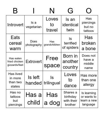 Fun Fact BINGO Card