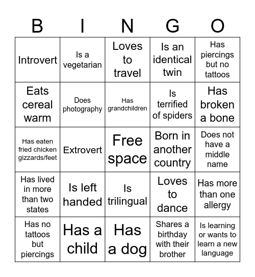 Fun Fact BINGO Card