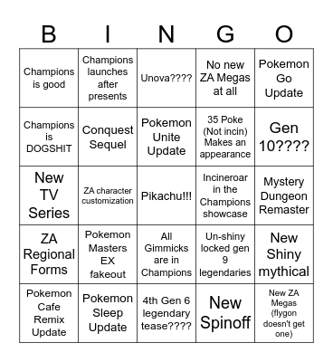 Pokemon Presents Bingo Card
