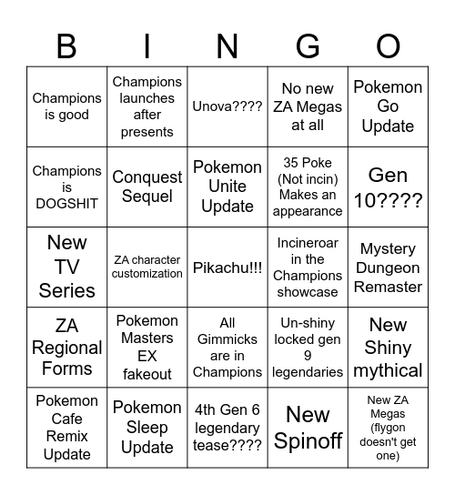 Pokemon Presents Bingo Card