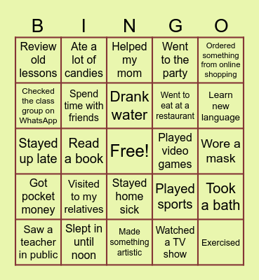 Welcome Back To School Bingo Card