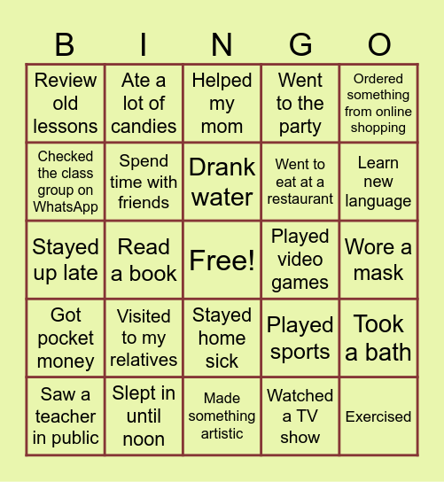 Welcome Back To School Bingo Card