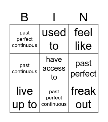 Grammar and Vocabulary Bingo Card
