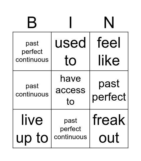 Grammar and Vocabulary Bingo Card