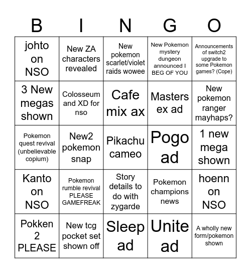 Pokemon presents bingo 22/07/25 Bingo Card
