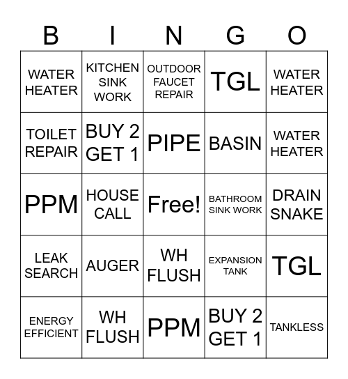 PLUMBING BINGO Card